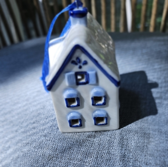 Ceramic House Ornament with Blue Accents - Picture 3 of 6